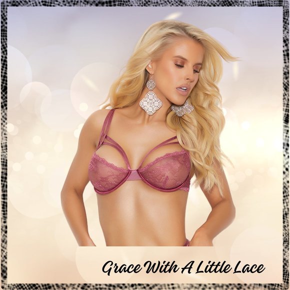 Rose Wine Lace Bra and Garter Lingerie Set - Picture 5 of 8